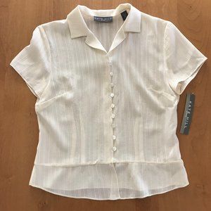 Kate Hill Petite Silk Blouse, Sheer with Cap Sleeve, Women's 8P, Cream